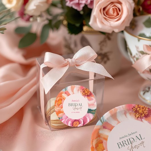 bright and bold vibrant floral bridal shower ラウンドシール