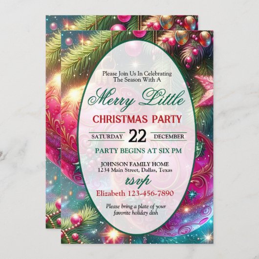 Bright and Colorful Christmas Party Invitation 招待状 (正面/裏面)