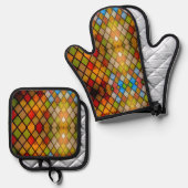 Bright and Colorful Stained Glass Pattern  鍋つかみ&鍋敷きセット (正面/裏面)
