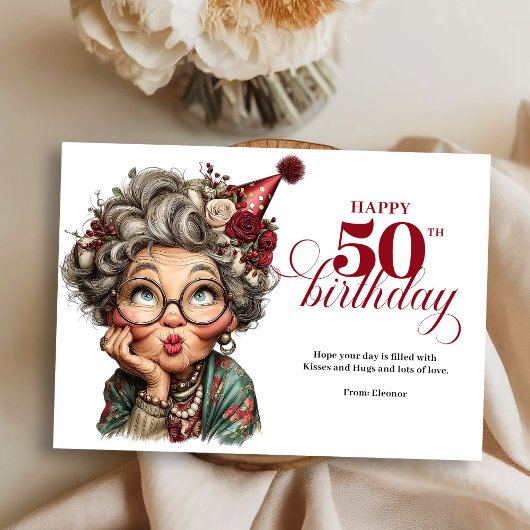 Bright and funny 50 lady greeting birthday card 招待状