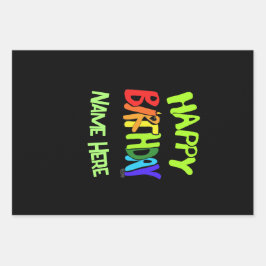 Bright and Happy Birthday Custom Name ラッピングペーパーシート