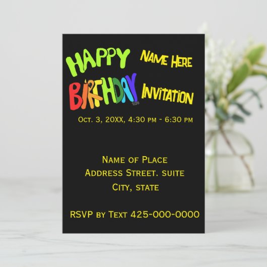 Bright and Happy Birthday Custom Name 招待状 (スタンド正面)