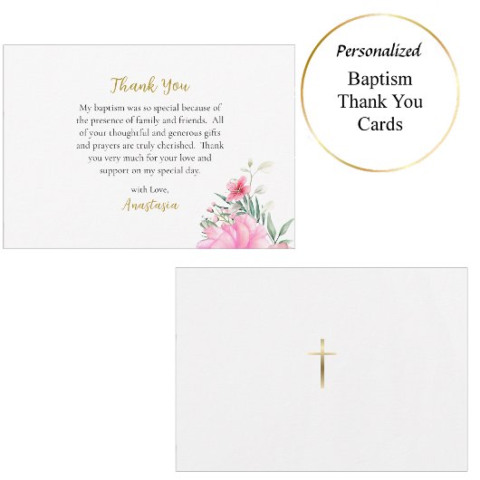 Bright and Happy Pink Flowers Orthodox Baptism     サンキューカード