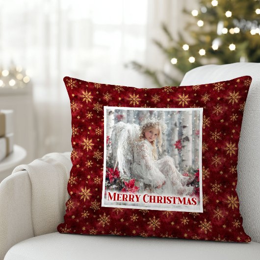 Bright Angelic Red Gold Christmas Pillow Gift クッション