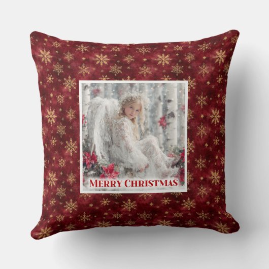 Bright Angelic Red Gold Christmas Pillow Gift クッション (裏面)