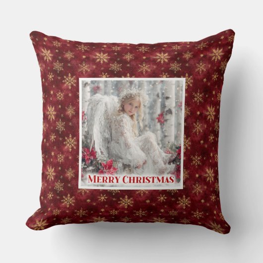 Bright Angelic Red Gold Christmas Pillow Gift クッション (正面)