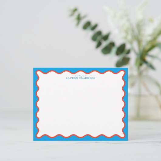 Bright Aqua & Tangerine Wavy Note Card 招待状 (スタンド正面)