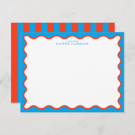 Bright Aqua & Tangerine Wavy Note Card 招待状