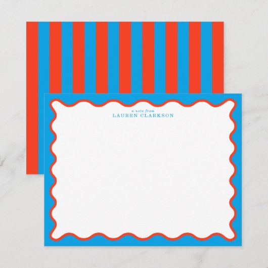 Bright Aqua & Tangerine Wavy Note Card 招待状 (正面/裏面)
