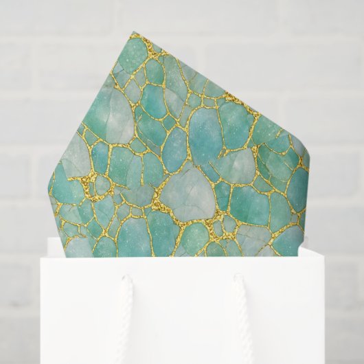Bright Aqua Teal Gold Watercolor Mosaic Sea Glass  薄葉紙 (ギフトバッグ)