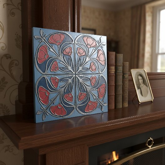 Bright Art Nouveau Floral Medallion#13 ID1193 タイル