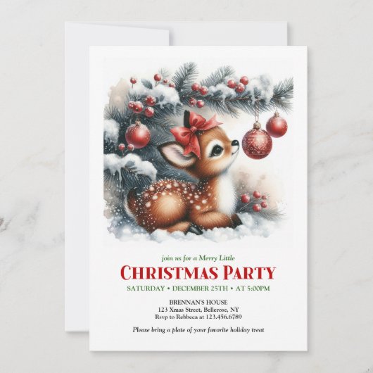Bright baby fawn Christmas kids invite digital  招待状 (正面)