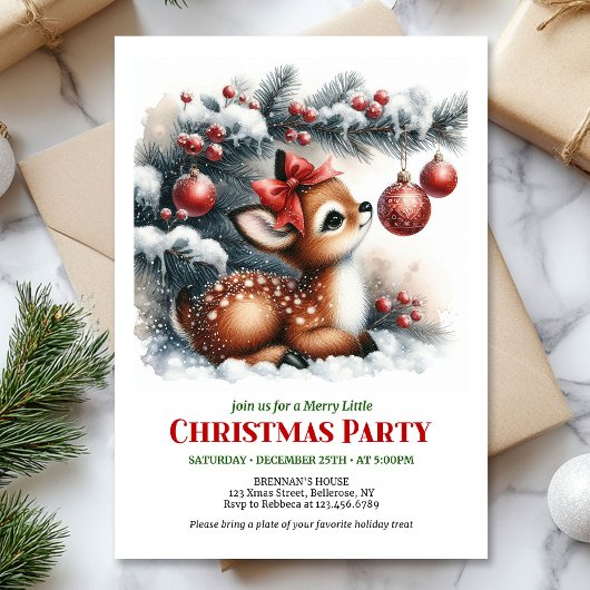 Bright baby fawn Christmas kids invite digital  招待状