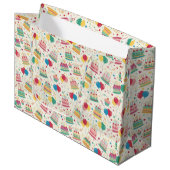 Bright Birthday Cakes and Balloons Wrapping Paper ラージペーパーバッグ (正面アングル)