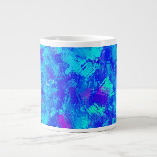 Bright Blue Abstract Brush Strokes Design ジャンボコーヒーマグカップ (正面)