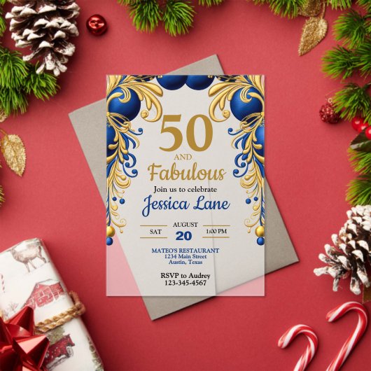 Bright Blue and Flat Gold Birthday Party アクリル招待状 (インサイチュ (クリスマス))