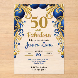 Bright Blue and Flat Gold Birthday Party アクリル招待状