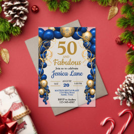 Bright Blue and Flat Gold Birthday Party アクリル招待状