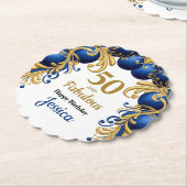 Bright Blue and Flat Gold Birthday Party ペーパーコースター (アングル)