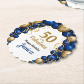 Bright Blue and Flat Gold Birthday Party ペーパーコースター (アングル)