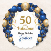 Bright Blue and Flat Gold Birthday Party ペーパーコースター (正面)