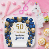 Bright Blue and Flat Gold Birthday Party ペーパープレート (パーティー)