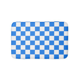 Bright Blue and White Checkers バスマット