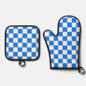 Bright Blue and White Checkers 鍋つかみ&鍋敷きセット (正面)