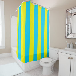 Bright Blue and Yellow Stripes  シャワーカーテン