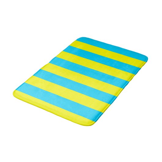 Bright Blue and Yellow Stripes  バスマット (アングル)