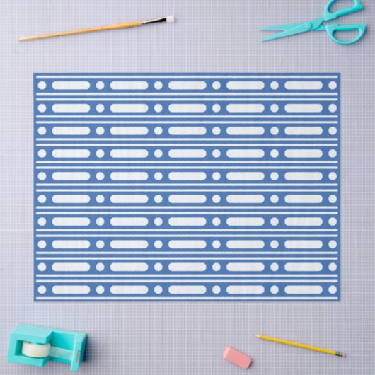 Bright Blue Bone Inlay Border Dots Decoupage Paper 薄葉紙 (クラフト)