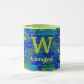 Bright Blue & Green Camouflage Glitter Camo Name マグカップ (中央)