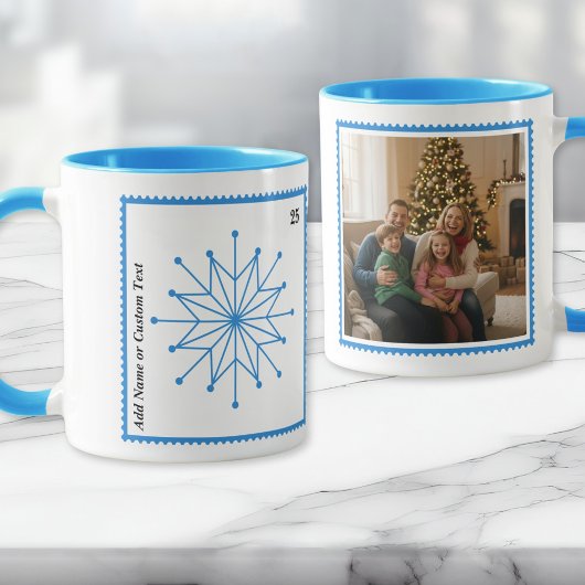 Bright Blue Holiday Snowflake Photo Mug  マグカップ