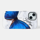 Bright Blue Morpho Butterfly | オーダーメイドスマホケース iPhone 15ケース (裏面横)