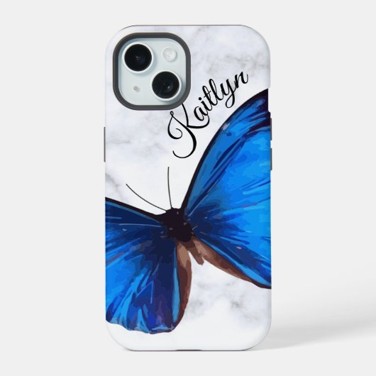 Bright Blue Morpho Butterfly | オーダーメイドスマホケース iPhone 15ケース (裏面)