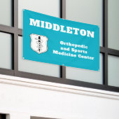 Bright Blue Promotional Business Banner with Logo 横断幕 (ビルの外側)