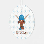 Bright Blue Ski CapとスカーフフォトのLonghorn メタルオーナメント (正面左)