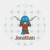 Bright Blue Ski CapとスカーフフォトのLonghorn メタルオーナメント (正面)