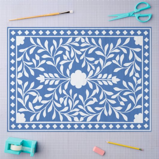 Bright Blue Traditional Bone Inlay Decoupage Paper 薄葉紙 (クラフト)