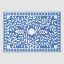 Bright Blue Traditional Bone Inlay Decoupage Paper