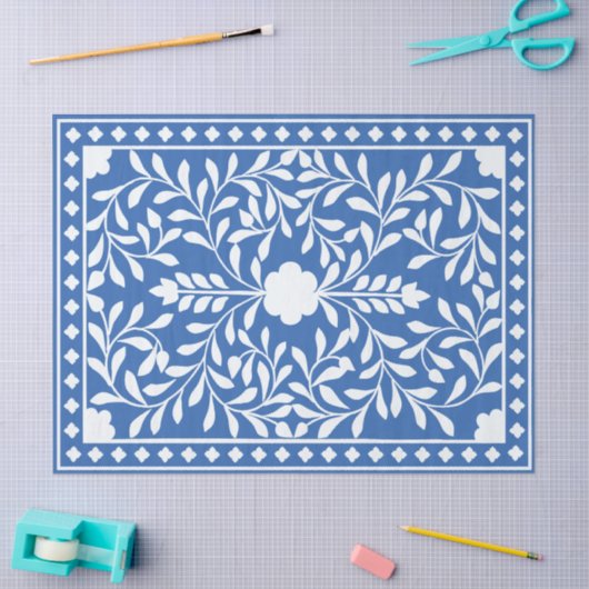 Bright Blue Traditional Bone Inlay Decoupage Paper 薄葉紙 (クラフト)