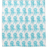 Bright Blue Tribal Pattern Jellyfish Art シャワーカーテン (正面)