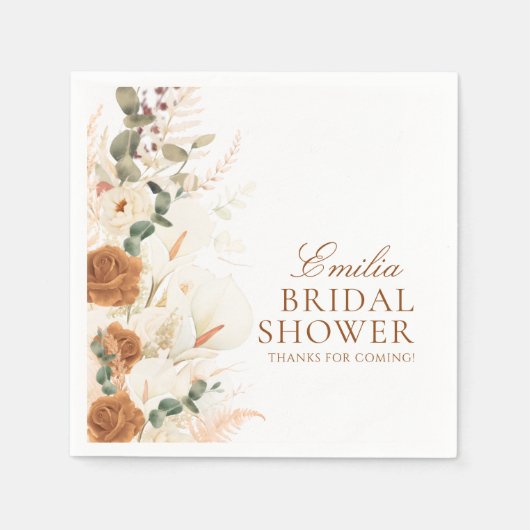 Bright Boho Terracotta Floral Bridal Shower スタンダードカクテルナプキン (正面)
