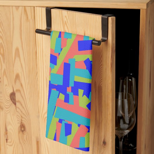 Bright Bold Blue Green Coral Abstract Patches キッチンタオル (三つ折り)