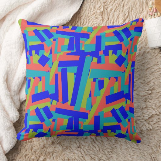 Bright Bold Blue Green Coral Abstract Patches クッション (ブランケット)