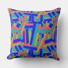 Bright Bold Blue Green Coral Abstract Patches クッション