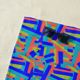Bright Bold Blue Green Coral Abstract Patches ビーチタオル