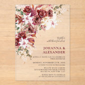 Bright Bold Burgundy & Terracotta Boho Wedding アクリル招待状 (正面)