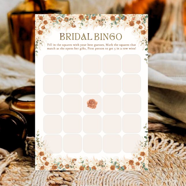 Bright Bold Floral Boho Bridal Shower Bingo Game (クリエイターアップロード済み)