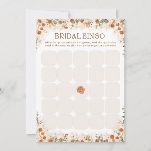 Bright Bold Floral Boho Bridal Shower Bingo Game (正面)